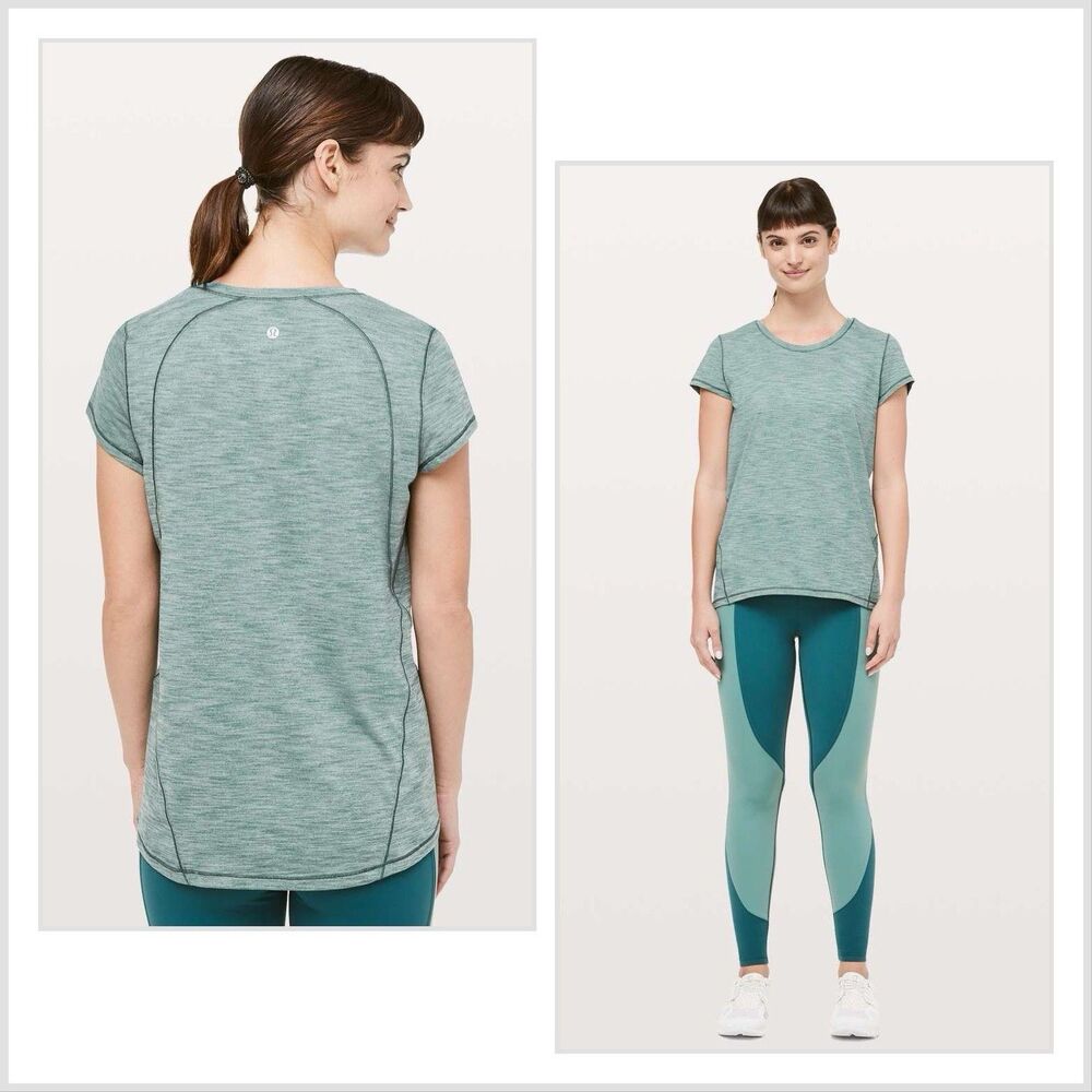 Lululemon Another Mile Short Sleeve Tee Heathered Green Smoke XS S